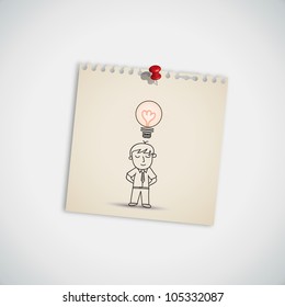 Businessman with light bulb Idea on Note Paper Vector