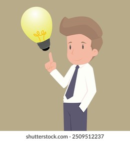 Businessman with light bulb idea. Template and layout. Cartoon flat vector illustration