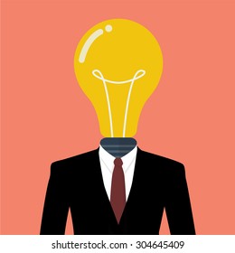 Businessman with a light bulb instead of head. Business idea concept