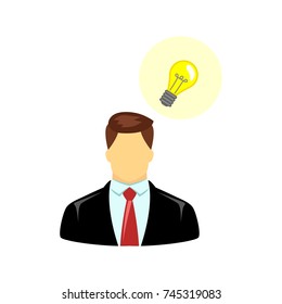 Businessman with light bulb isolated on white background. Symbol for your web site design, logo, app, UI. Vector illustration, EPS