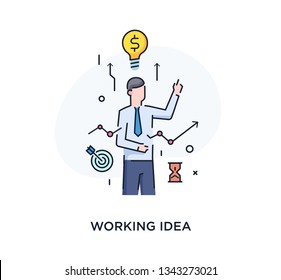 businessman with a light bulb offers new ideas. Vector illustration Eps10 file. Success, growth rates