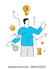 businessman with a light bulb offers new ideas. . Success, growth rates