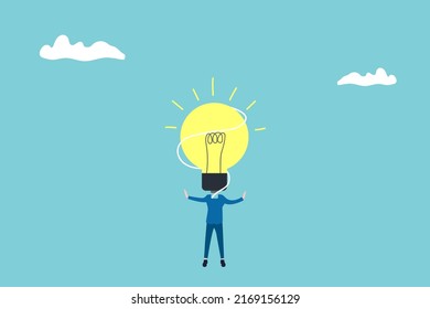 Businessman with light bulb on head. inspiration and innovation for success, solving business issues Concept.