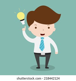 Businessman with light bulb over his head.