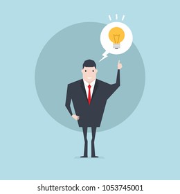 Businessman with light bulb in speech bubble get the idea.