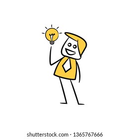 businessman and light bulb, yellow character doodle design
