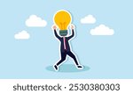 A businessman with a lightbulb head, illustration of business development driven by ideas and innovation