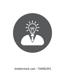 Businessman with lightbulb head line icon on white background. 