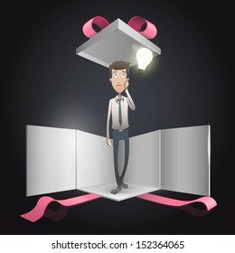 businessman with lightbulb inside gift box. Vector design. 