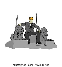 businessman like a king sitting on throne chair vector illustration sketch hand drawn with black lines isolated on white background