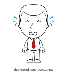Businessman line cartoon face crying sad expression
