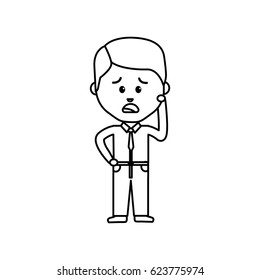 businessman line cartoon face sad expression