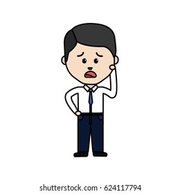 businessman line cartoon face sad expression