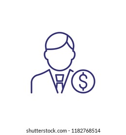Businessman line icon. Man in tie and money. Occupation concept. Can be used for topics like top management, banking, finance, investment