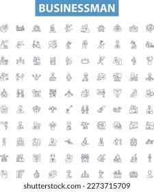 Businessman line icons, signs set. Entrepreneur, Professional, Executive, Investor, Worker, Mogul, Leader, Tycoon, CEO outline vector illustrations.