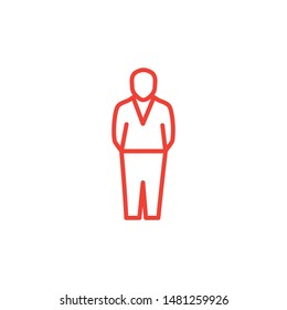 Businessman Line Red Icon On White Background. Red Flat Style Vector Illustration.