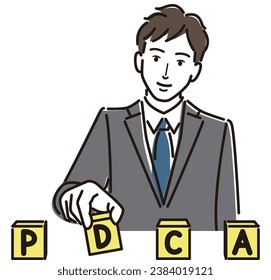Empresario haciendo cola para cartas de PDCA