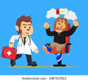 businessman lion angry and tired become a monkey doctor