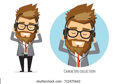 Businessman listening to music on headphones