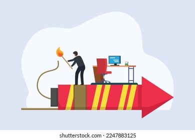 Businessman lit his own rocket for launch 2d vector illustration concept for banner, website, illustration, landing page, flyer, etc