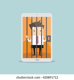 Businessman locked in smartphone. Vector