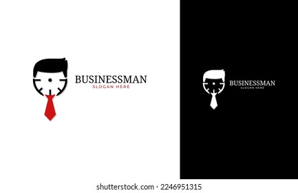 Businessman logo design. Office man with tie and clock concept. Symbol for professional worker on time