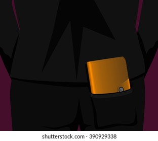 A businessman with long brown wallet in his pants pocket
