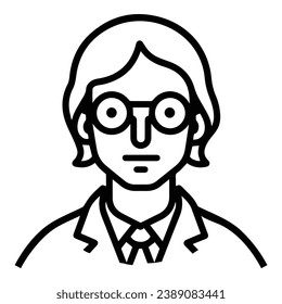 Businessman With Long Hair And Glasses Flat Icon Isolated On White Background