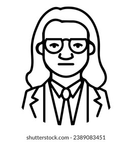 Businessman With Long Hair And Glasses Flat Icon Isolated On White Background