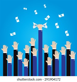 Businessman Long Hand Grab Money In The Air -vector