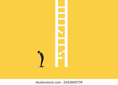 Businessman look at broken ladder. concept of problem or risk, Career path obstacle, financial problem