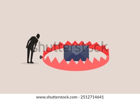 Businessman look email pitfall or mouse trap. Concept of scam mail and phishing