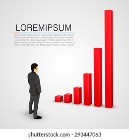 Businessman look at growing chart. Vector illustration