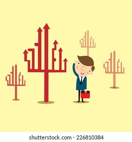 Businessman look at the increase graph tree.He is very happy,vector,illustrator.