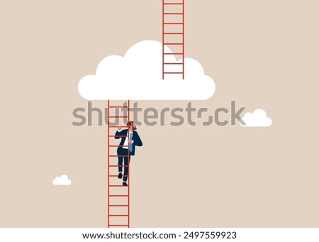 Businessman  look up a ladder to cloud. Success ladder for business opportunity. Vector Illustration Business concept a ladder Corporate of success.