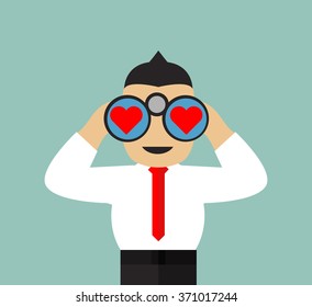 Businessman look on someone with feeling of love. Fallen in a love with someone. I fell in love. Happy Valentine Day!