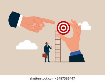 Businessman look at the target. Career growing progress business manager, successful target. Flat vector illustration