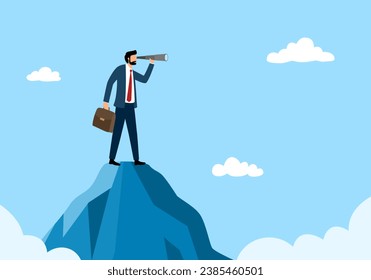 Businessman look through telescope to see business vision. Look to see future or search for opportunity, finding way to success.