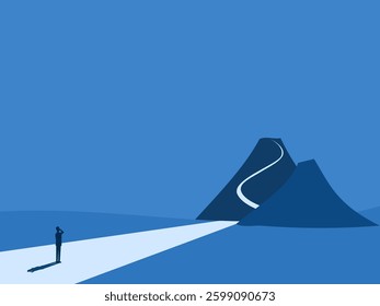 businessman look for a way to conquer the mountain