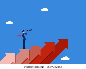 Businessman looking ahead on the stairs to success
