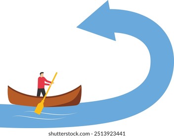 Businessman looking arrow like falling wave. Business barrier. Goal Achievement and Leadership. Modern flat vector illustration.

