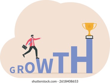 businessman looking to the award with the word GROWTH success concept

