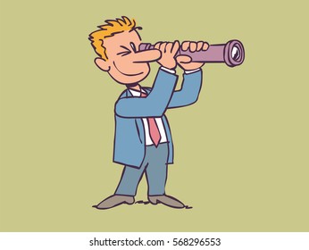 Businessman looking away with a spyglass