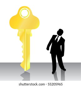 businessman looking big key