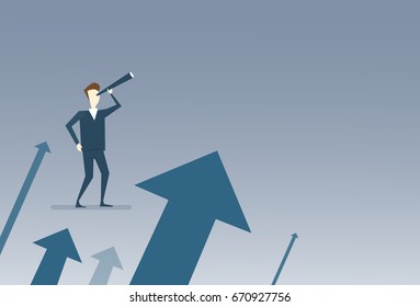 Businessman Looking With Binocular On Financial Arrow Graph Successful Business Man Growth Increase Concept Vector Illustration