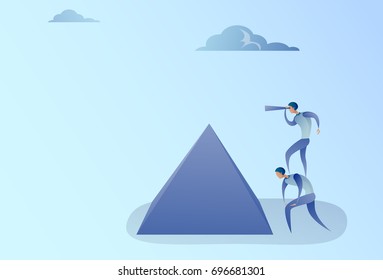 Businessman Looking With Binocular On Future Opportunity Successful Business Man Team Growth Increase Concept Vector Illustration