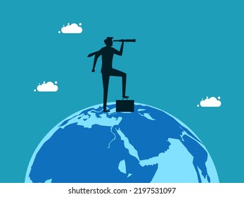 businessman looking at binoculars on earth. business concept vector illustration