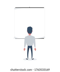 Businessman looking at blank poster. Vector illustration flat design