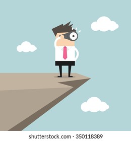 Businessman looking for business future on the cliff vector