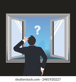 Hombre de negocios mirando la ciudad desde el Vector de la ventana abierta 